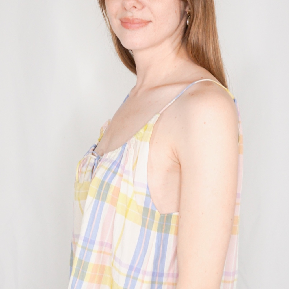 CREATURES OF COMFORT Cotton Plaid Tank Top Blue - Picture 6 of 8